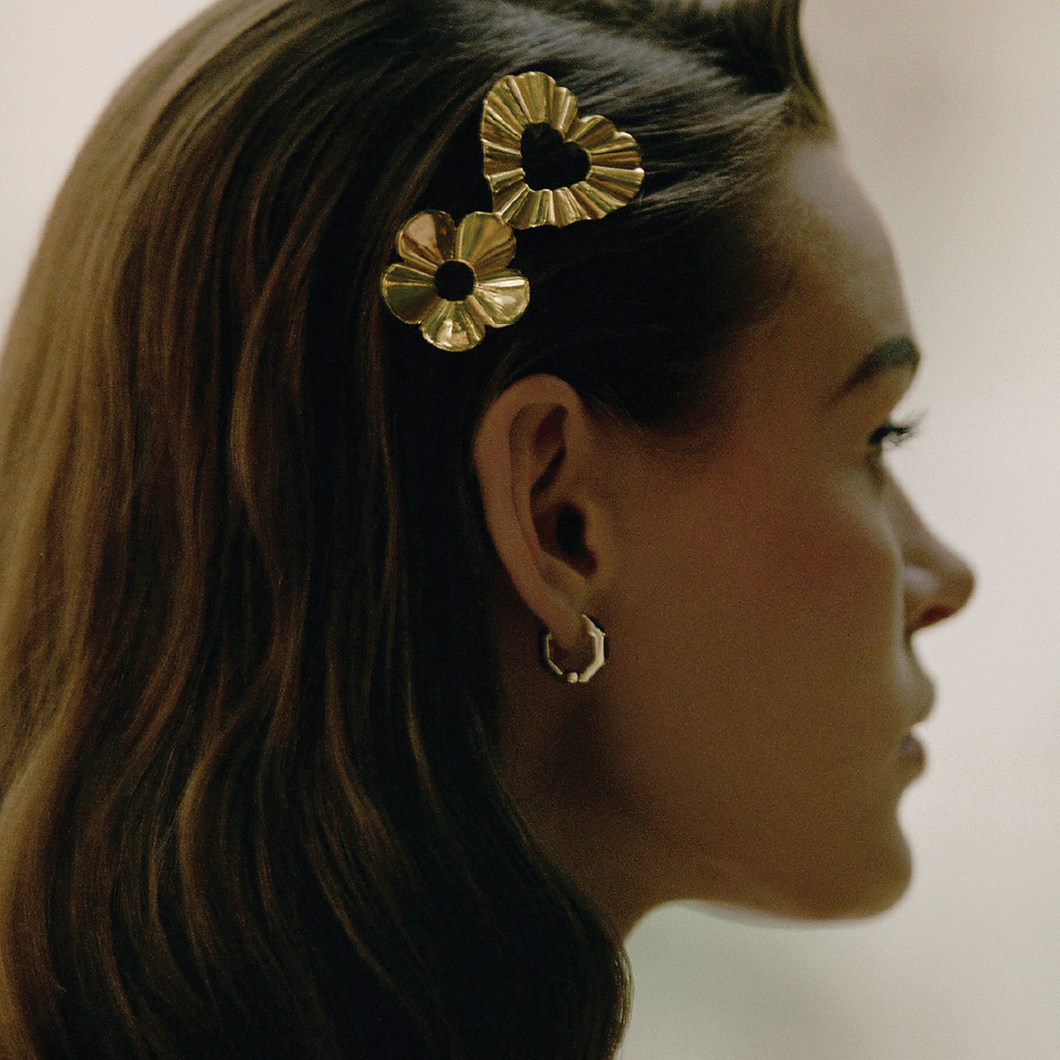 Woman with flower clip in hair